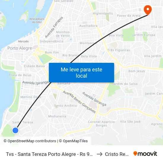 Tvs - Santa Tereza Porto Alegre - Rs 90850-250 Brasil to Cristo Redentor map