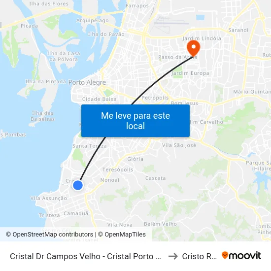 Cristal Dr Campos Velho - Cristal Porto Alegre - Rs 90820-030 Brasil to Cristo Redentor map
