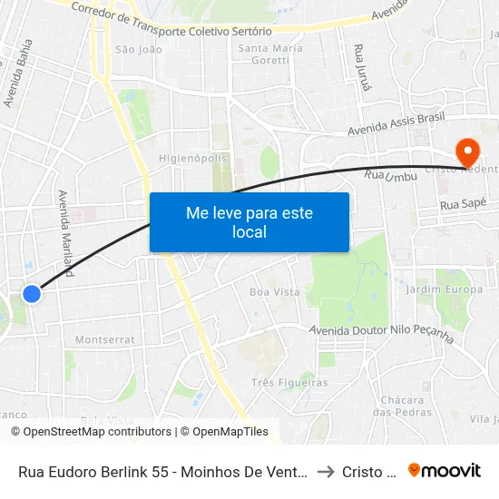 Rua Eudoro Berlink 55 - Moinhos De Vento Porto Alegre - Rs 90450-030 Brasil to Cristo Redentor map