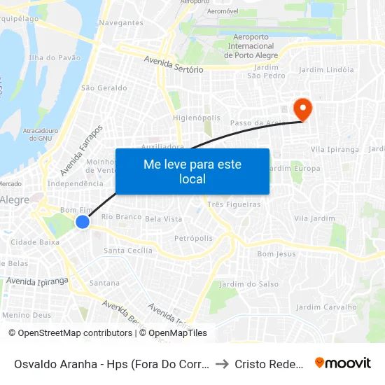 Osvaldo Aranha - Hps (Fora Do Corredor) to Cristo Redentor map