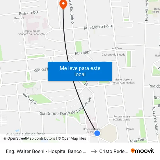 Eng. Walter Boehl - Hospital Banco De Olhos to Cristo Redentor map