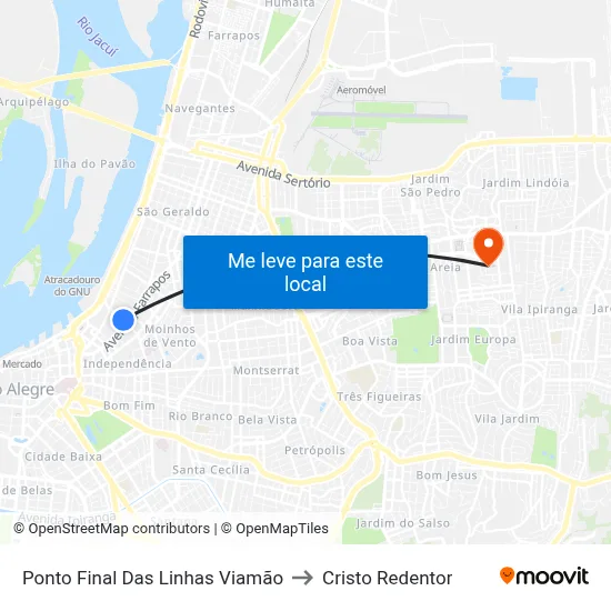 Ponto Final Das Linhas Viamão to Cristo Redentor map
