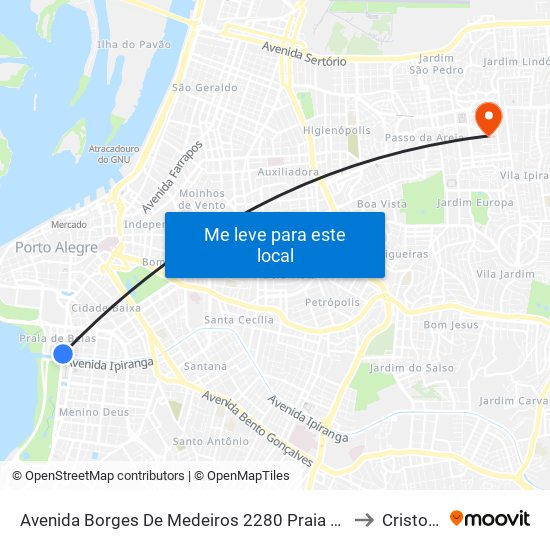 Avenida Borges De Medeiros 2280 Praia De Belas Porto Alegre - Rs 90110-150 Brasil to Cristo Redentor map