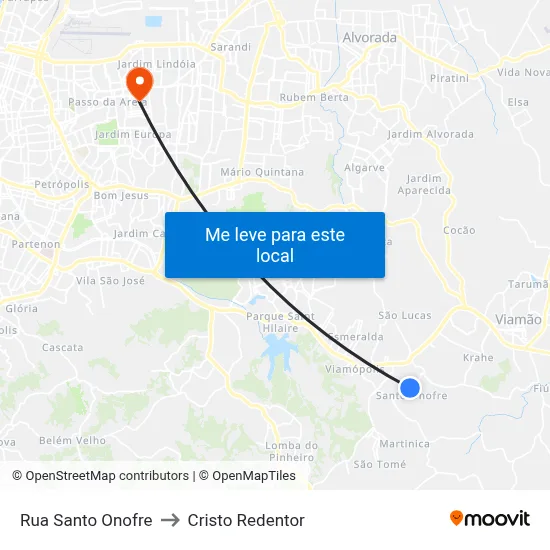 Rua Santo Onofre to Cristo Redentor map