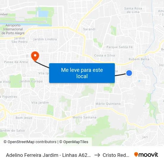 Adelino Ferreira Jardim - Linhas A62/A63/B51 to Cristo Redentor map