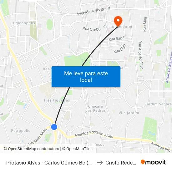 Protásio Alves - Carlos Gomes Bc (Piso 3) to Cristo Redentor map
