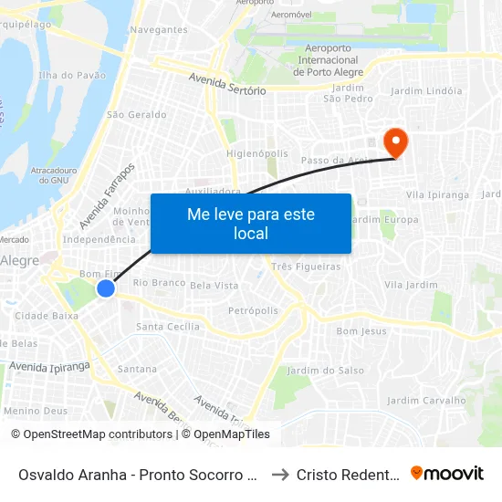 Osvaldo Aranha - Pronto Socorro Bc to Cristo Redentor map