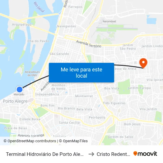 Terminal Hidroviário De Porto Alegre to Cristo Redentor map