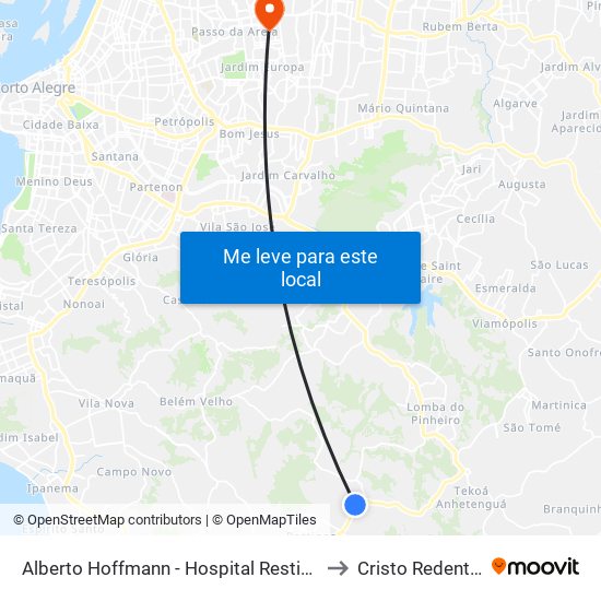 Alberto Hoffmann - Hospital Restinga to Cristo Redentor map