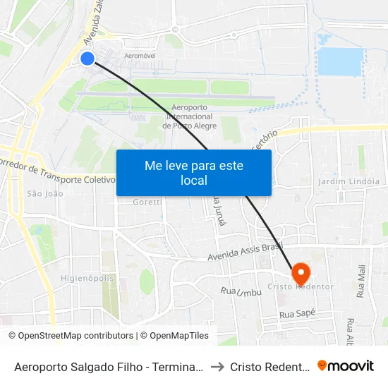 Aeroporto Salgado Filho - Terminal 2 to Cristo Redentor map