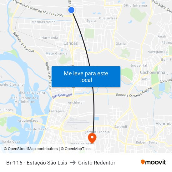 Br-116 - Estação São Luis to Cristo Redentor map