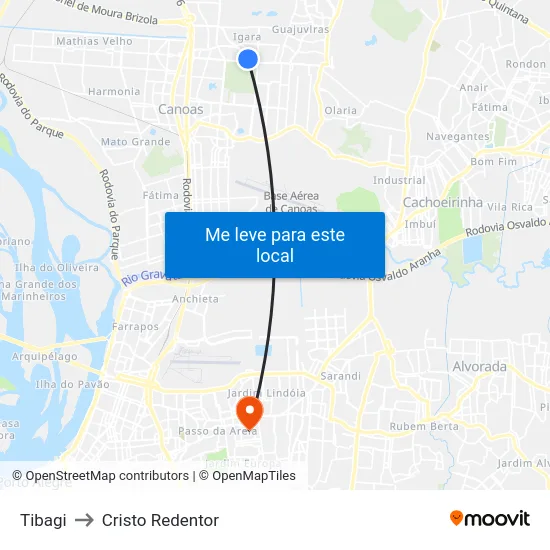 Tibagi to Cristo Redentor map