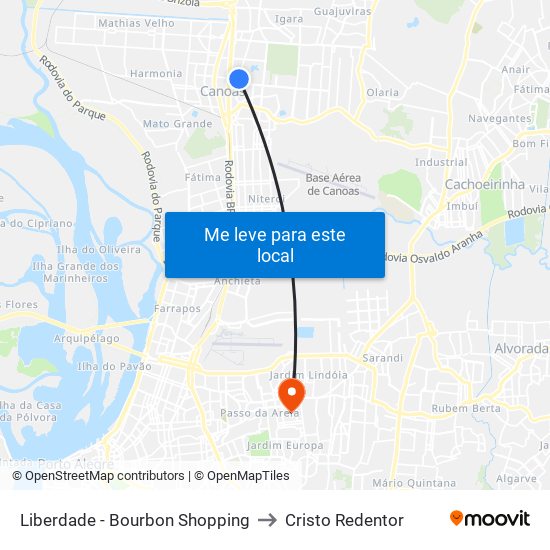 Liberdade - Bourbon Shopping to Cristo Redentor map