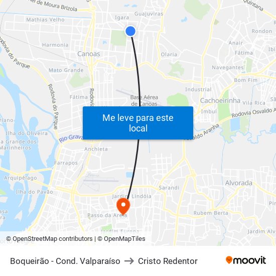 Boqueirão - Cond. Valparaíso to Cristo Redentor map