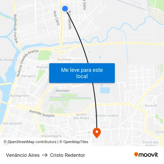 Venâncio Aires to Cristo Redentor map