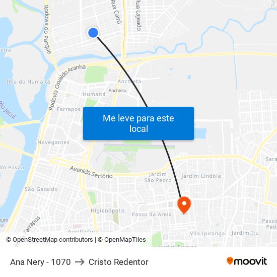 Ana Nery - 1070 to Cristo Redentor map