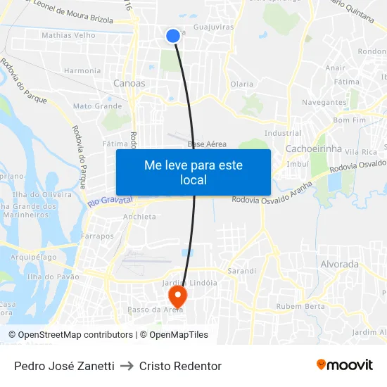 Pedro José Zanetti to Cristo Redentor map