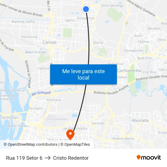 Rua 119 Setor 6 to Cristo Redentor map