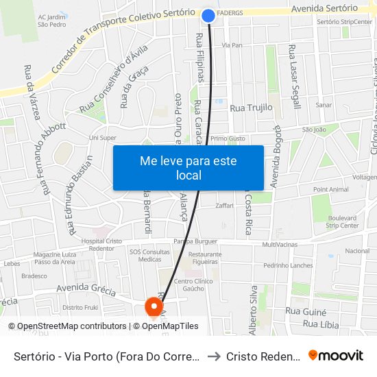 Sertório - Via Porto (Fora Do Corredor) to Cristo Redentor map