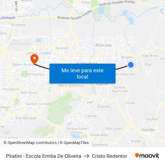 Piratini - Escola Emília De Oliveira to Cristo Redentor map