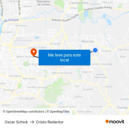 Oscar Schick to Cristo Redentor map