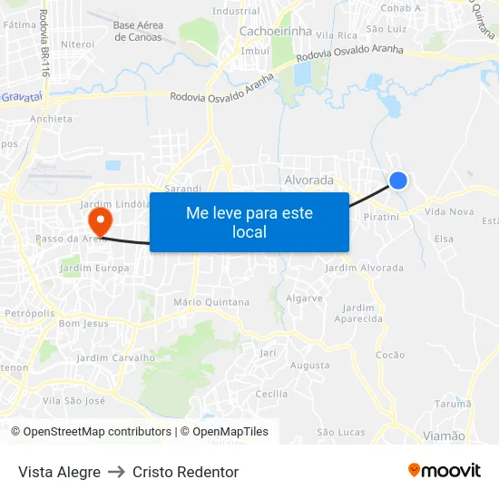 Vista Alegre to Cristo Redentor map