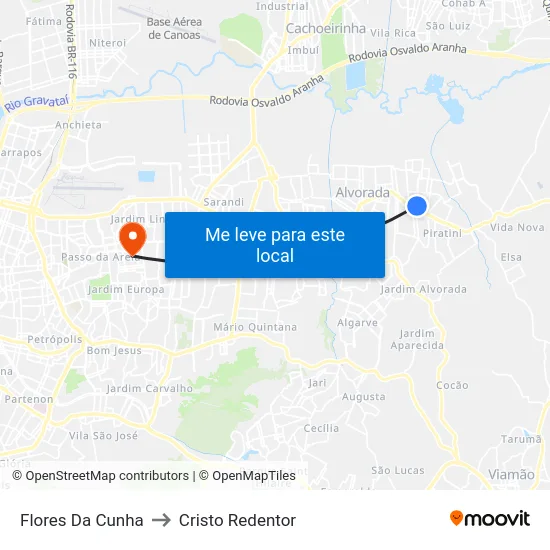 Flores Da Cunha to Cristo Redentor map
