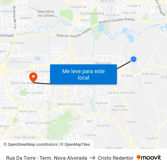 Rua Da Torre - Term. Nova Alvorada to Cristo Redentor map
