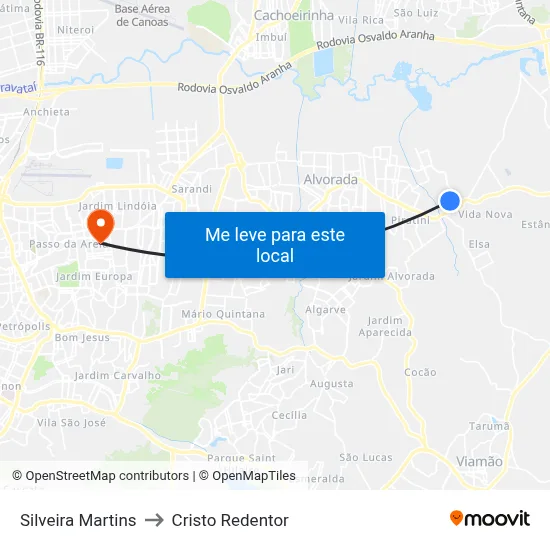 Silveira Martins to Cristo Redentor map