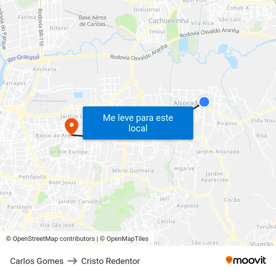 Carlos Gomes to Cristo Redentor map