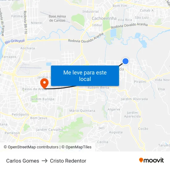 Carlos Gomes to Cristo Redentor map