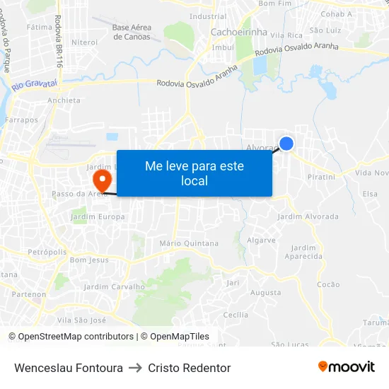 Wenceslau Fontoura to Cristo Redentor map