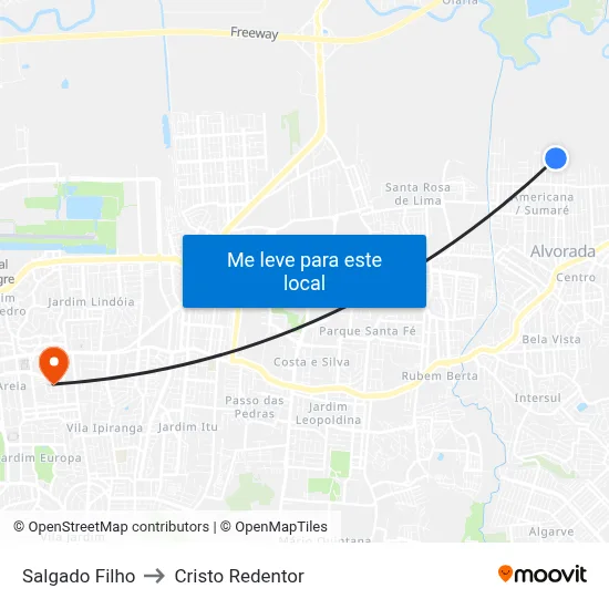Salgado Filho to Cristo Redentor map