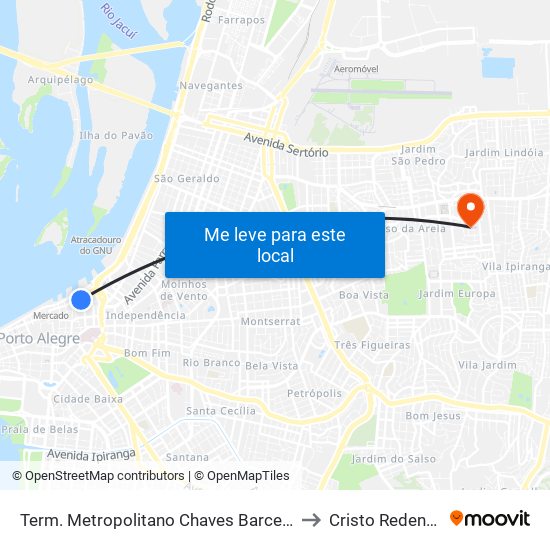 Term. Metropolitano Chaves Barcellos to Cristo Redentor map