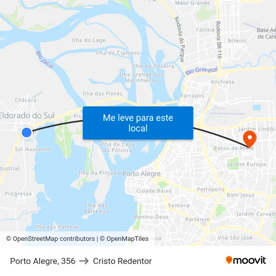 Porto Alegre, 356 to Cristo Redentor map