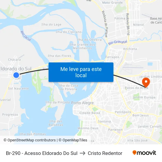 Br-290 - Acesso Eldorado Do Sul to Cristo Redentor map