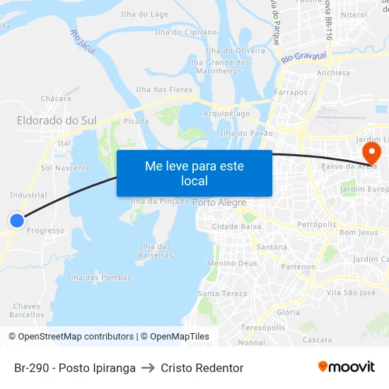 Br-290 - Posto Ipiranga to Cristo Redentor map