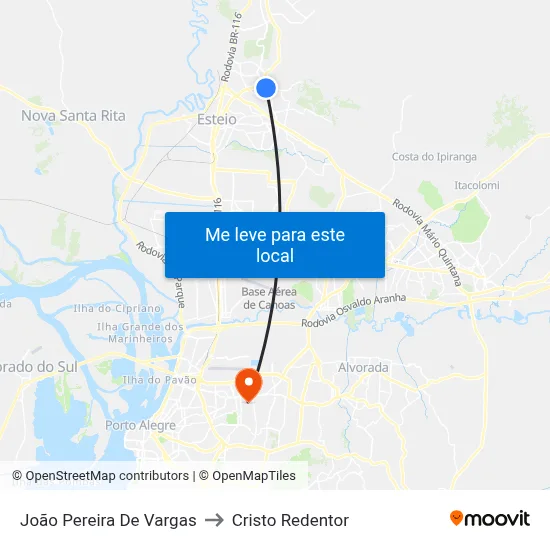 João Pereira De Vargas to Cristo Redentor map
