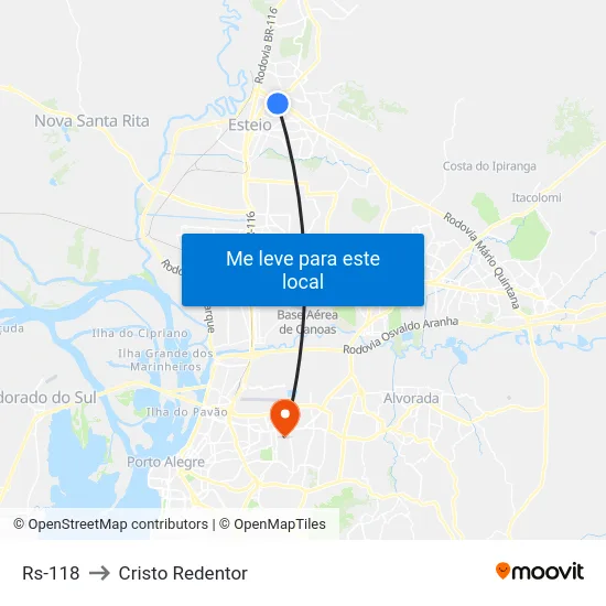 Rs-118 to Cristo Redentor map