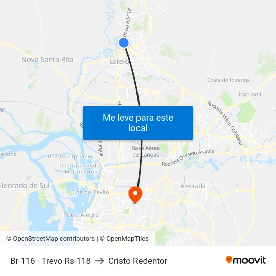 Br-116 - Trevo Rs-118 to Cristo Redentor map