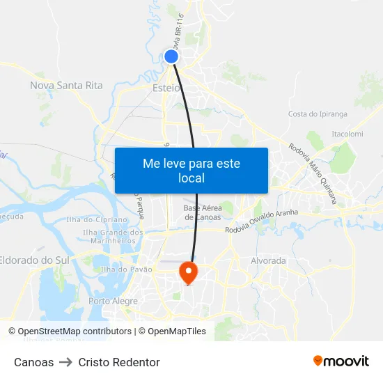 Canoas to Cristo Redentor map