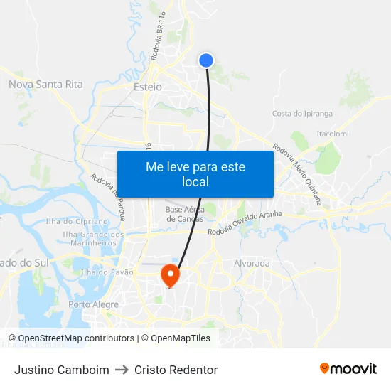 Justino Camboim to Cristo Redentor map