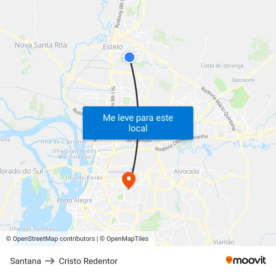 Santana to Cristo Redentor map