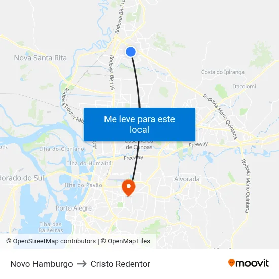Novo Hamburgo to Cristo Redentor map