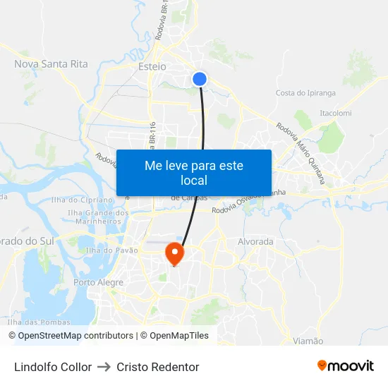 Lindolfo Collor to Cristo Redentor map