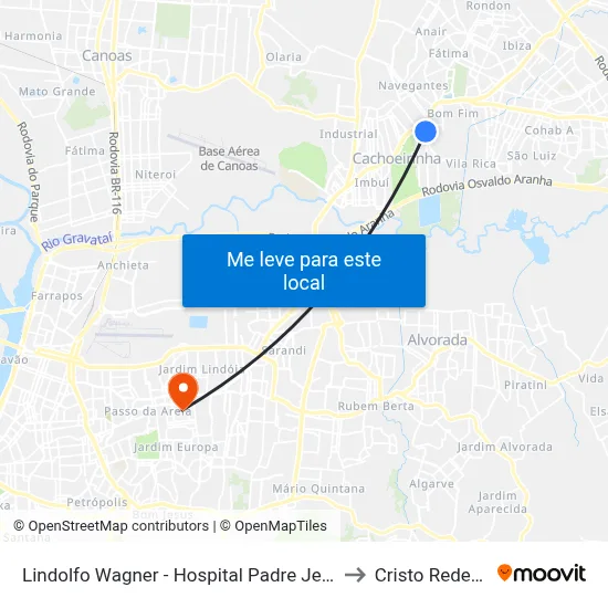Lindolfo Wagner - Hospital Padre Jeremias to Cristo Redentor map