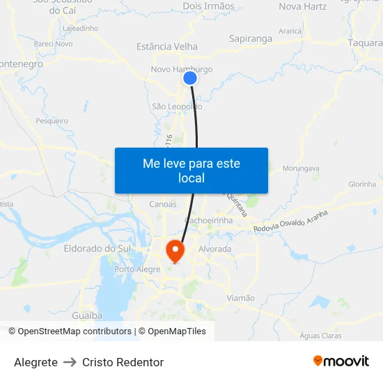 Alegrete to Cristo Redentor map