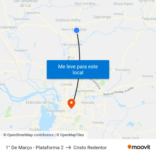 1° De Março - Plataforma 2 to Cristo Redentor map