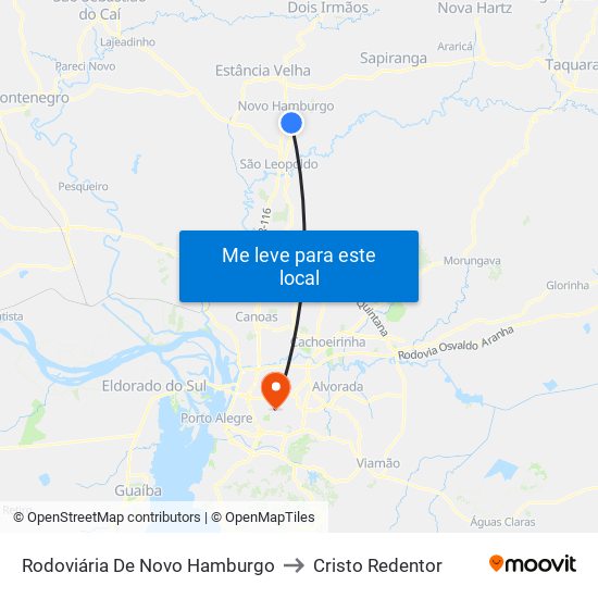 Rodoviária De Novo Hamburgo to Cristo Redentor map