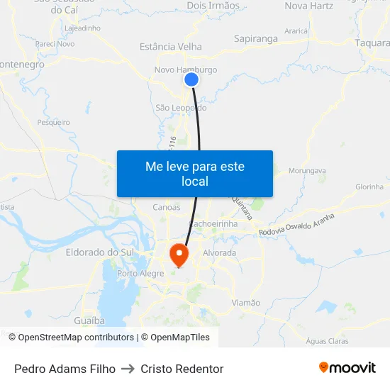 Pedro Adams Filho to Cristo Redentor map